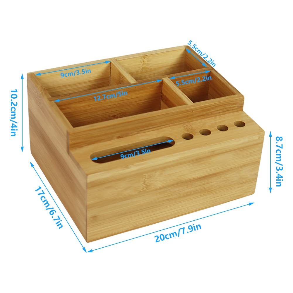 Bamboo Pen Holder Desk Organizer Pencil Holder Storage with 4 Compartments & …