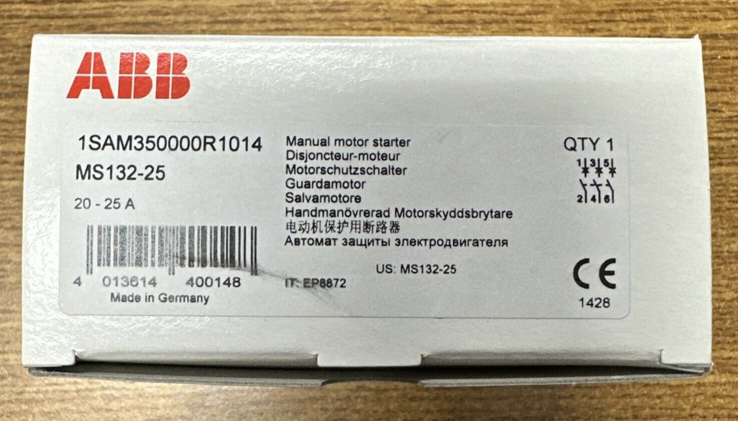 ABB MS132-25 1SAM350000R1014 MANUAL MOTOR STARTER 20-25A **NEW IN BOX**