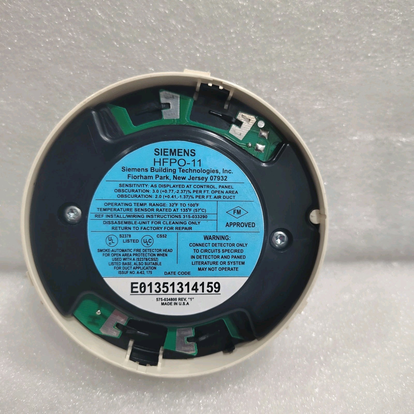 HFPO-11 SIEMENS FIRE ALARM SMOKE HEAT DETECTOR HFPO11