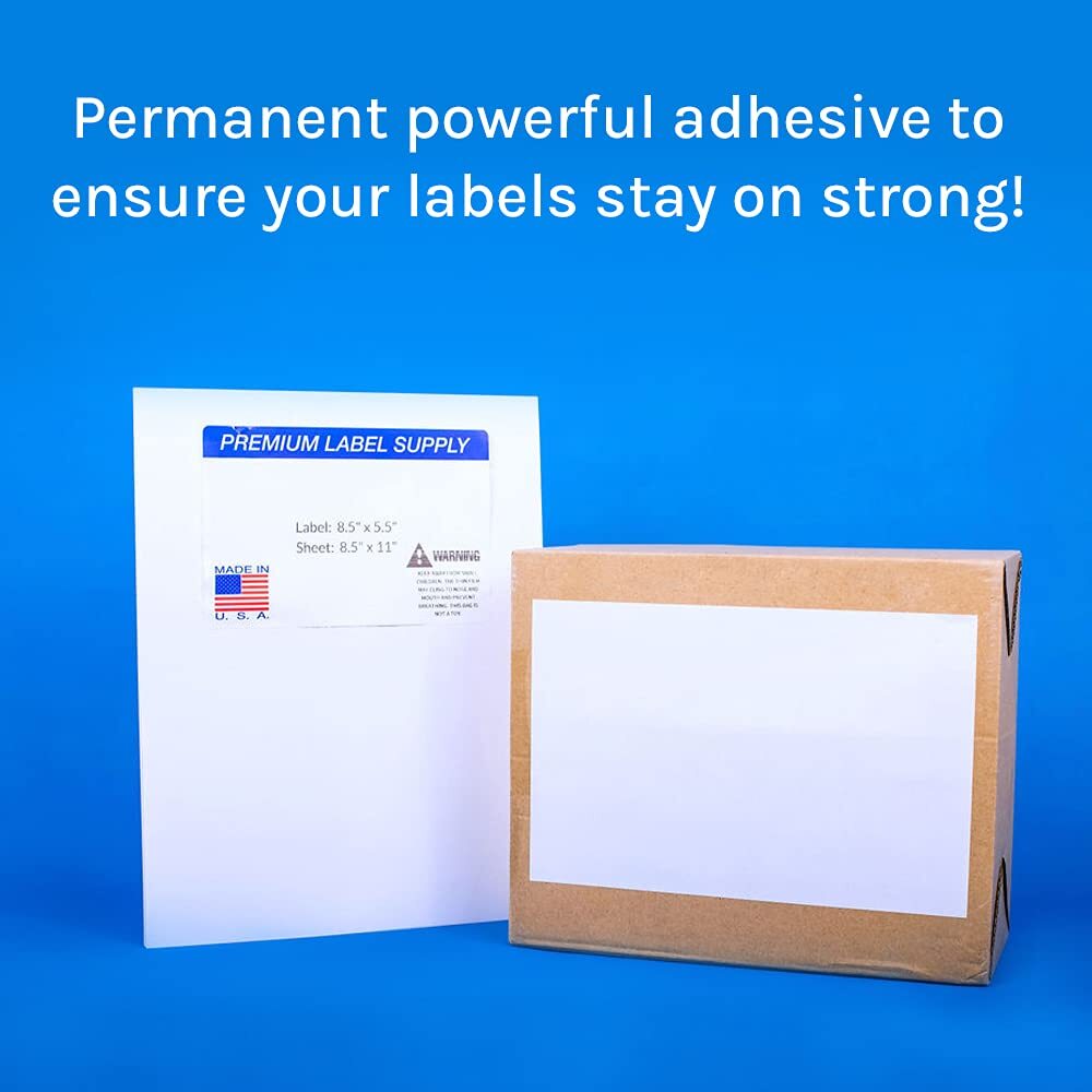 Premium Label Supply White Sticker Half Sheet Labels – 8.5″ x 5.5″ – Laser/In…