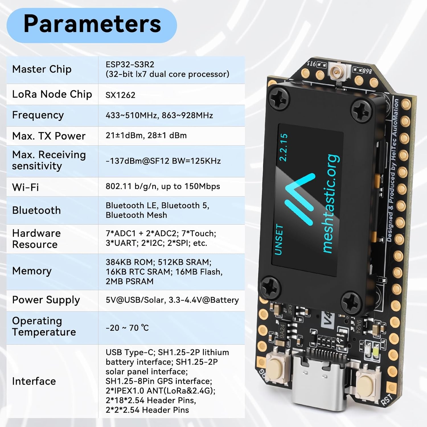 SX1262 LoRa ESP32-S3 V4 915MHz GPS Meshtastic Node WiFi Bluetooth Development