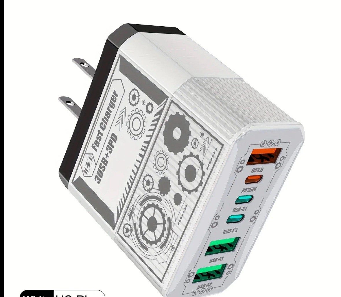 Smartphone 40W Multi-Port Fast Charger 3 USB + 3 PD Ports Wall Charger Universal