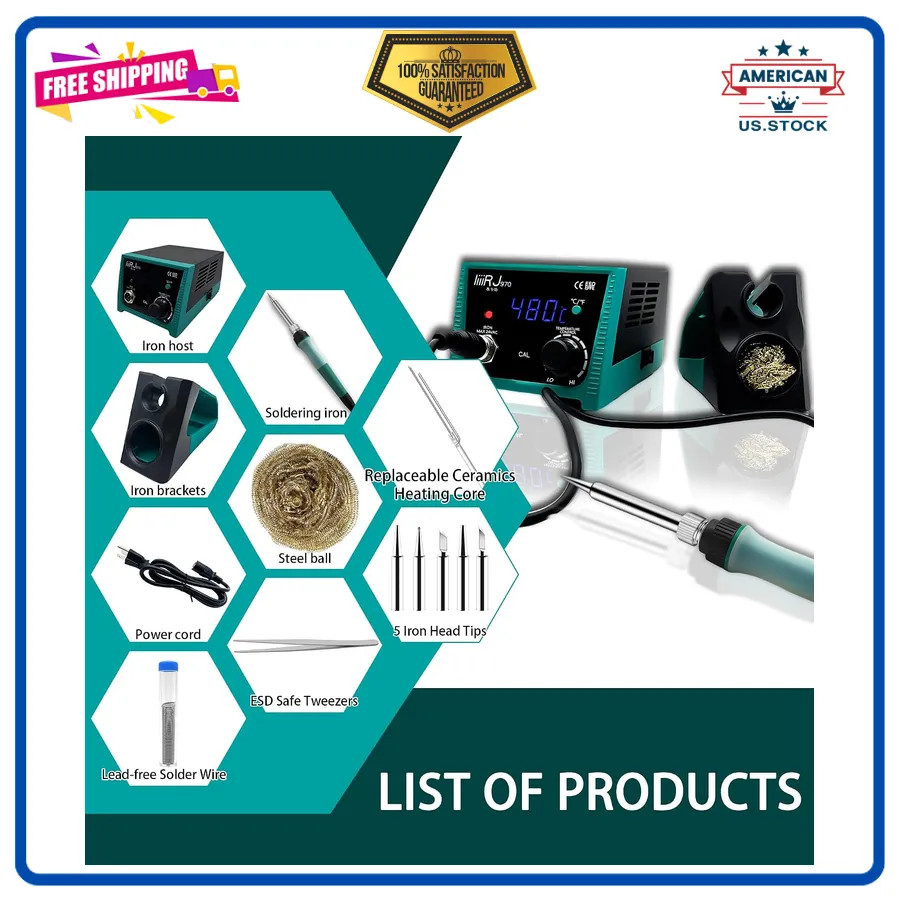 75W Digital Soldering Station Adjustable Temp with 5 Tips and Repair Tools Kit