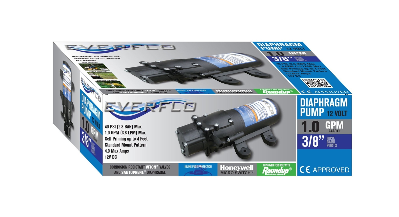 Everflo EF1000-BOX 12V Diaphragm Pump Hose Barb, 1.0, GPM, 3/8″ Npt Port