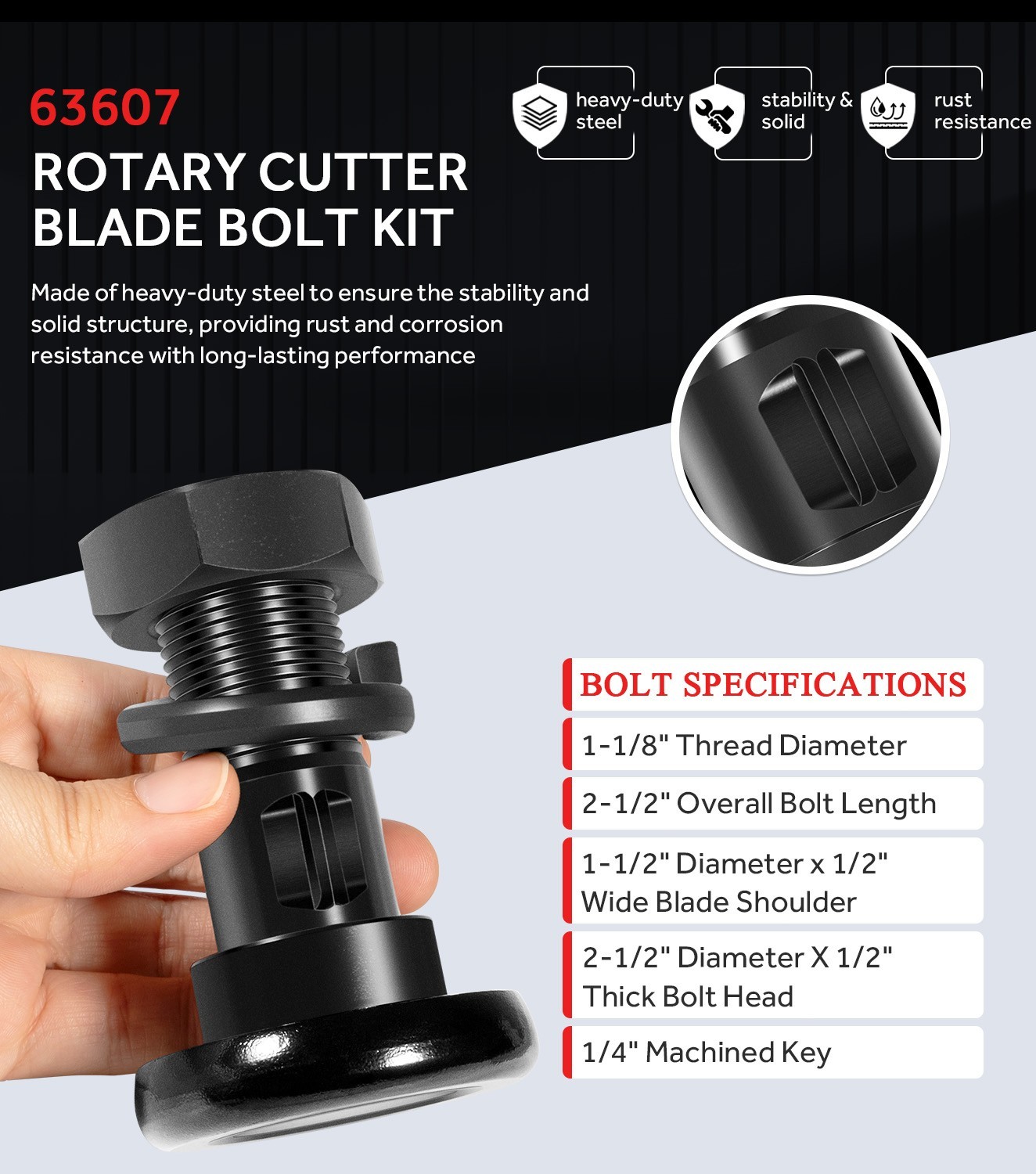 63607 Replacement for Bush Hog Rotary Cutter Blade Bolt Kit Code 7919, 252BH