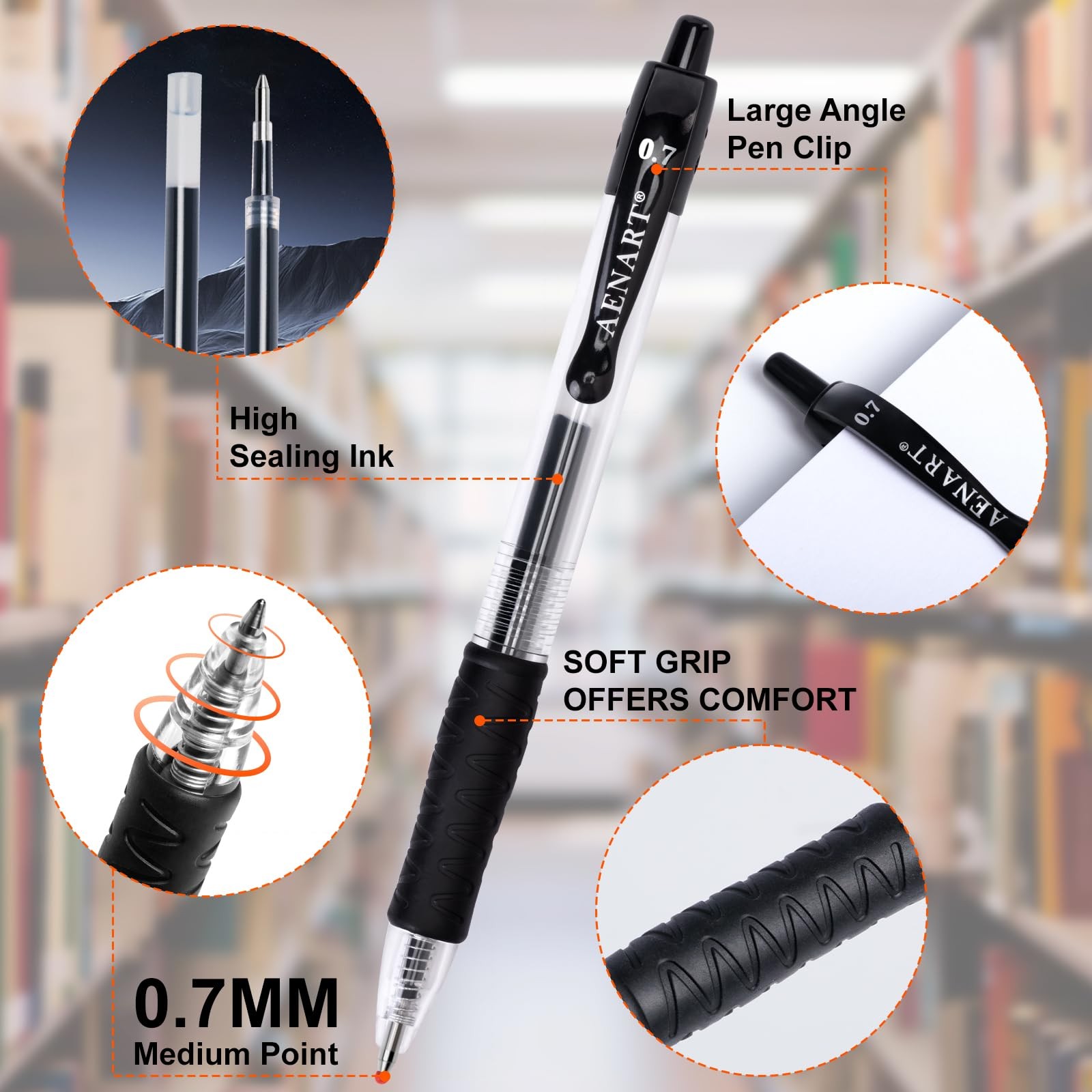 30 Pack Black Gel Pens, Fine Point 0.7Mm, Retractable Rollerball