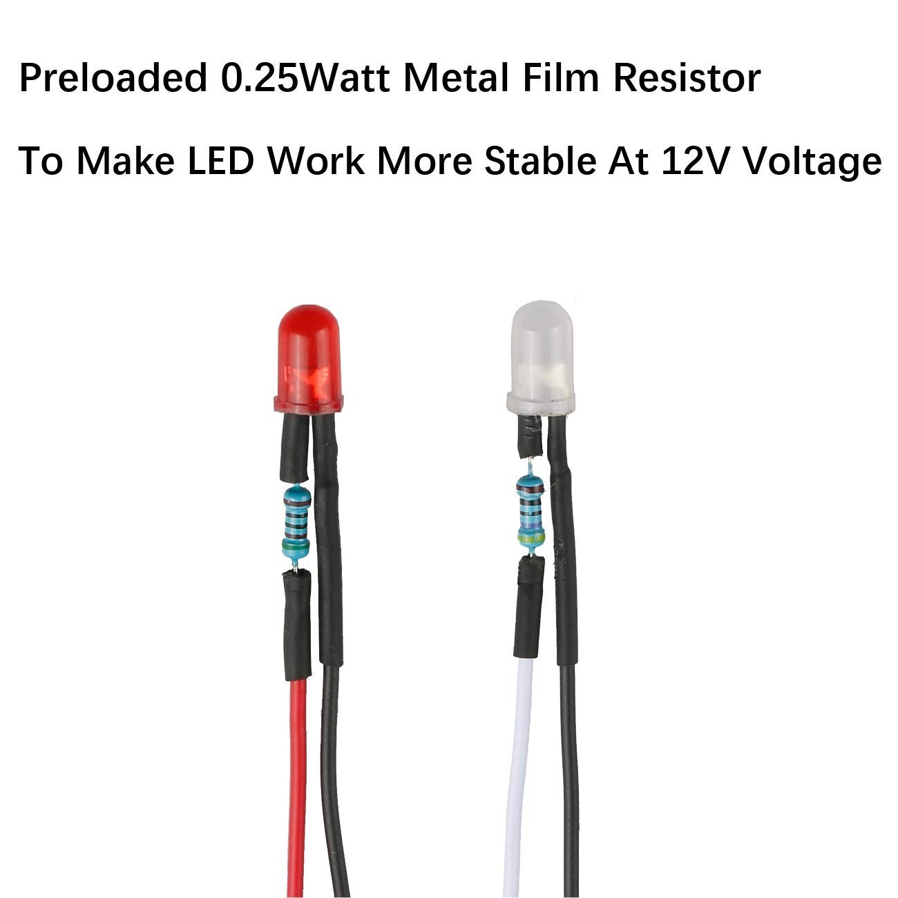 50Pcs 12 Volt 5Mm White LED Lights Emitting Diodes, Pre Wired 7.9 Inch DC 12V LE