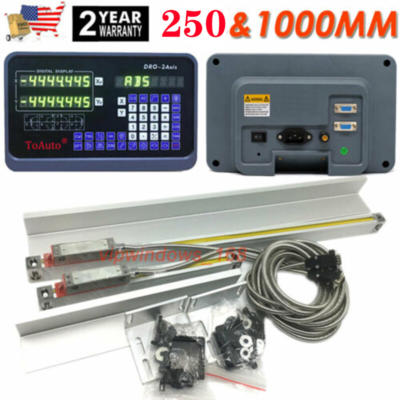 ToAuto 250+1000mm Linear Scale w/ 2 Axis Digital Readout 5um Mill Lathe,US Stock
