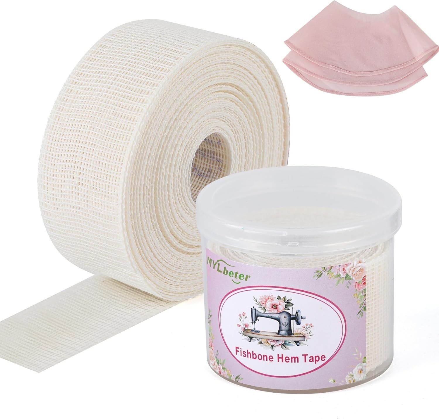 MYLbeter Fishbone Hem Tape for Sewing 2.5 yards x 1.38 inches, beige 2.5yards