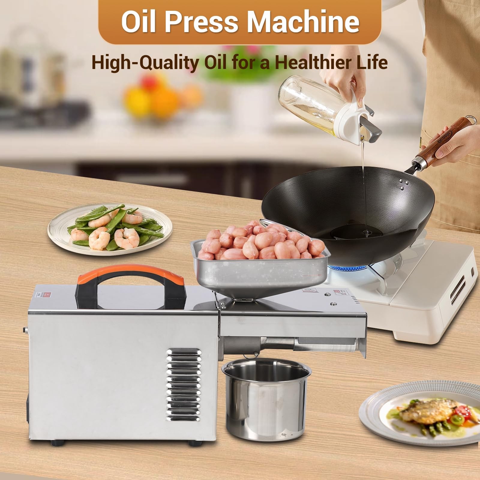 900W Commercial Automatic Oil Press Machine Stainless Steel Oil Extractor Food