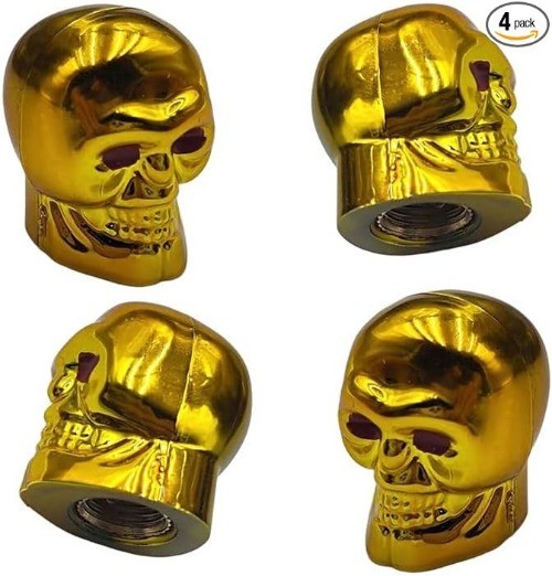 4PCS Skull Style Tire Valve Stem Caps, Antirust Copper Core Stem C Color: Gold
