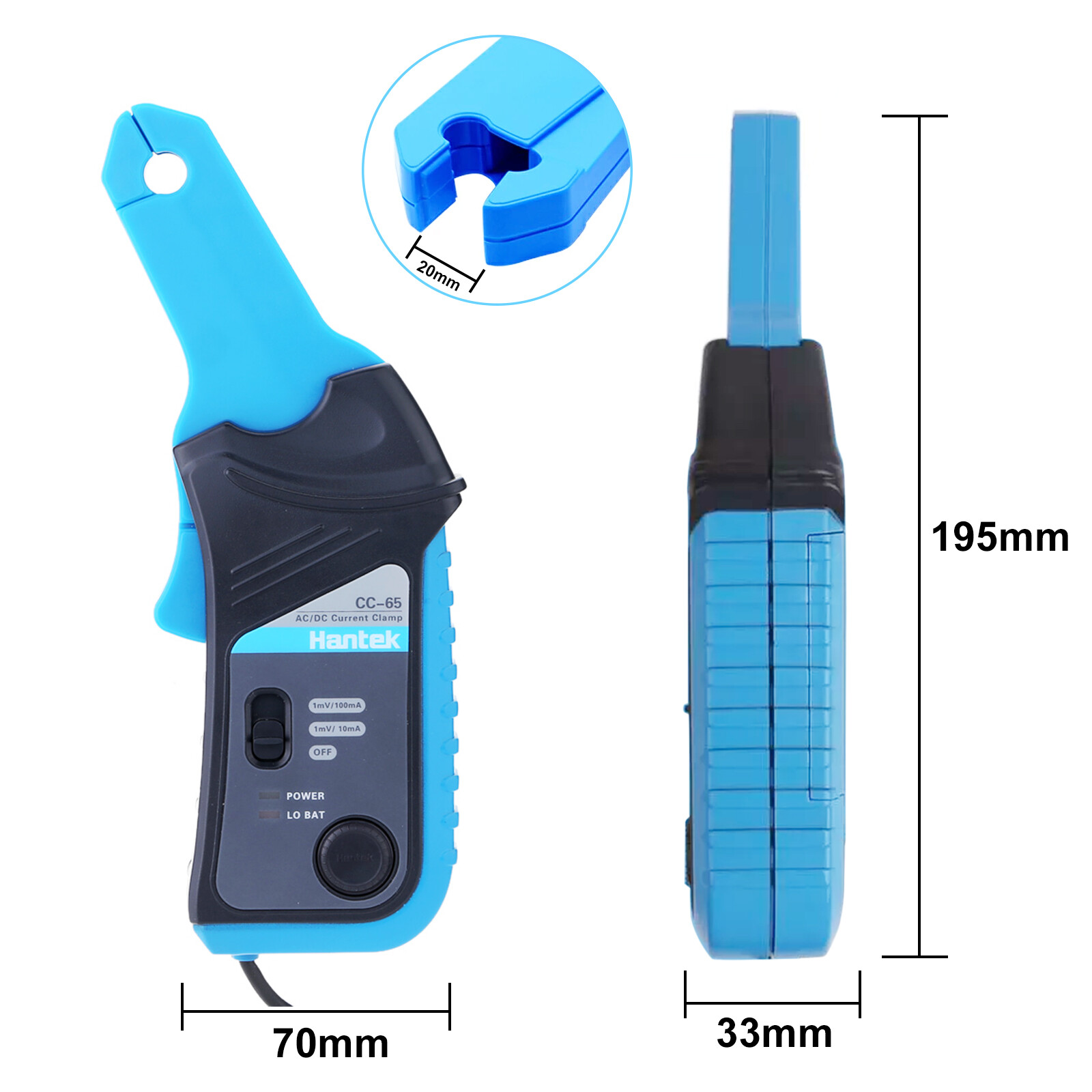 Hantek CC65 AC/DC Digital Current Clamp Meter with BNC Connector 20KHz 65A
