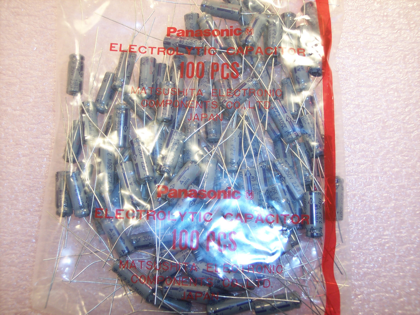 QTY (100) 2.2uf 350V 105′ AXIAL ELECTROLYTIC CAPACITORS ECEB2VG2R2 PANASONIC
