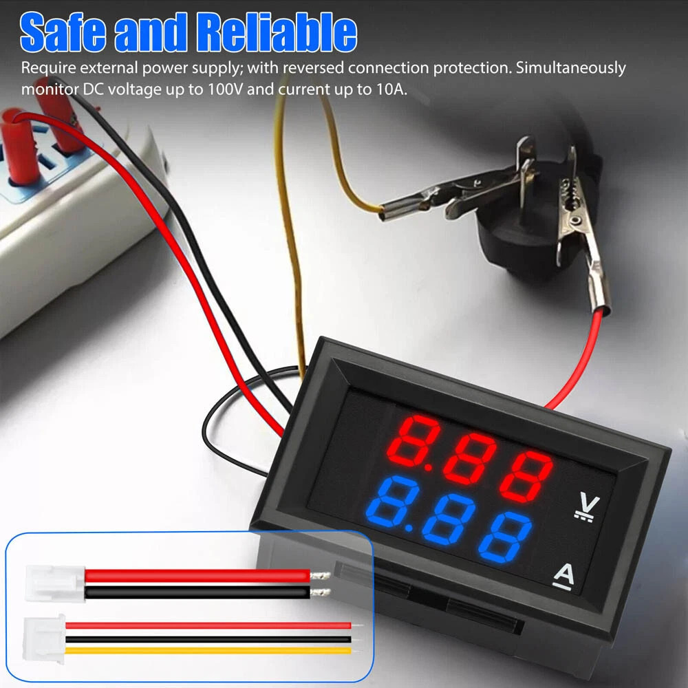 4× DC 100V 10A Voltmeter Ammeter LED Dual Volt Amp Meter Voltage Current Gauge