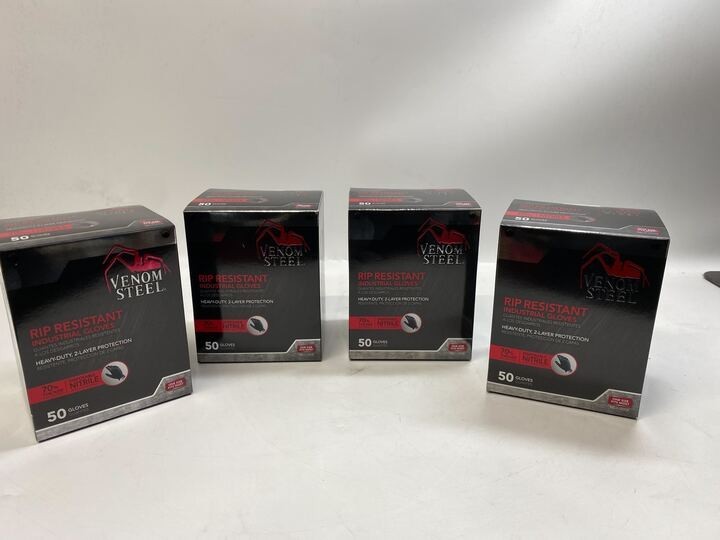 Lot of 4 VENOM STEEL Nitrile Gloves Rip Resistant Size Fits Most- 50 per box
