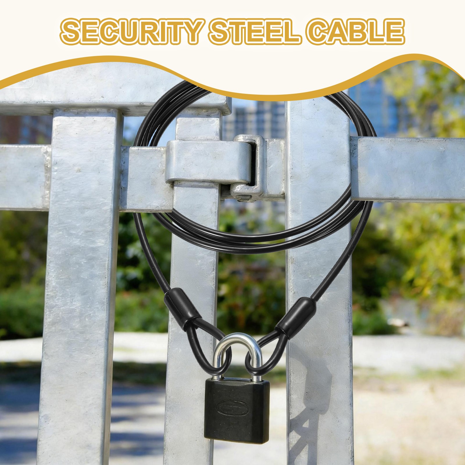 3pcs 1/8″ Dia 4.9ft Security Cable Lock Vinyl Coated Steel with Loops Black