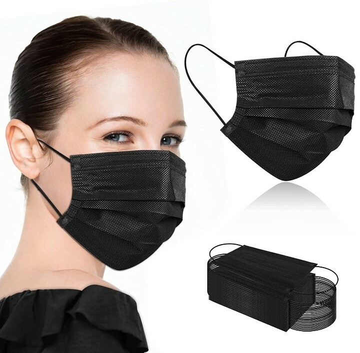 [100 PCS] Disposable Face Mask Non Medical Surgical 3 Ply Ear loop black mask