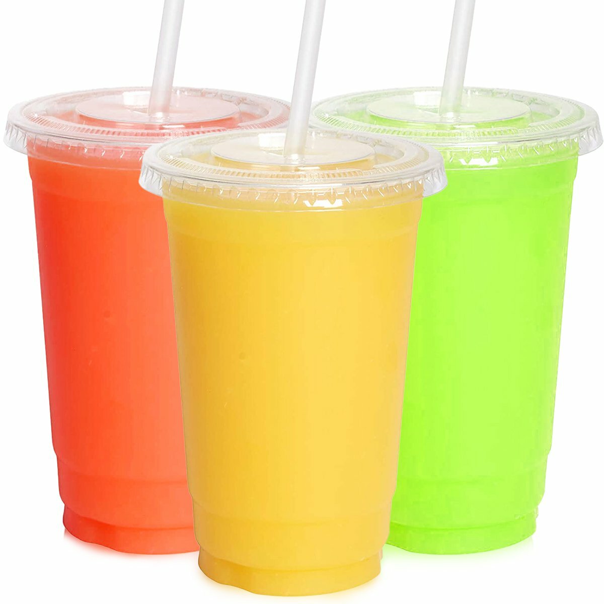 Clear Plastic PET Cups with Flat Lids with Straw for All Kinds of Beverages