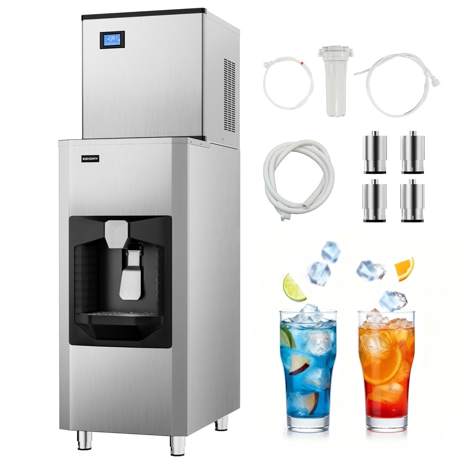 Certified 130Lbs Bin Commercial Ice Maker – Quick Ice in 10-15 Min!