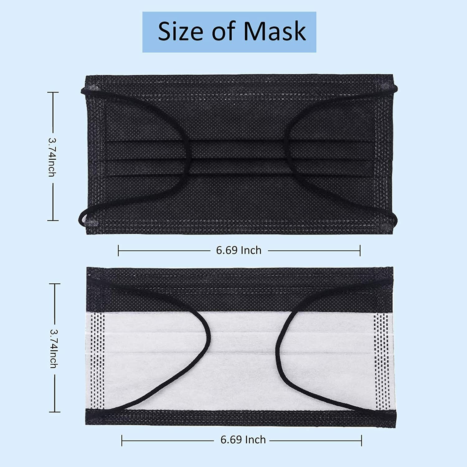 50 PCS Disposable Face Mask Non Medical Surgical 3 Ply Ear loop Black Masks USA