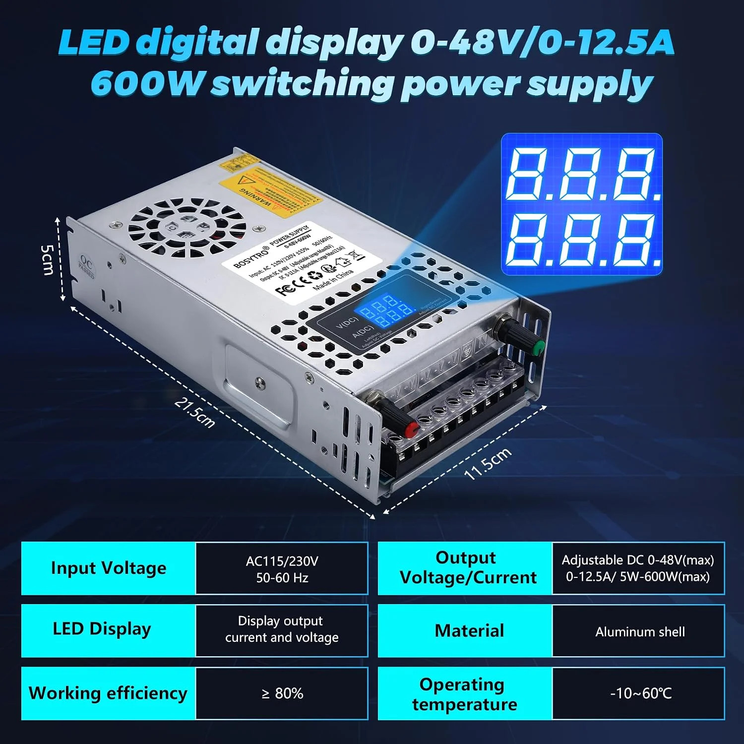 48V Adjustable dc Power Supply 600W,Switching Power Supply AC 110V/220V to DC 0-