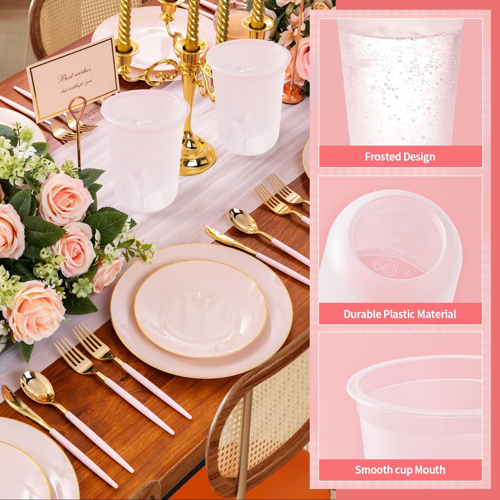 50 Pack Frosted Plastic Cups Clear Disposable Cocktail Glasses for Graduation…