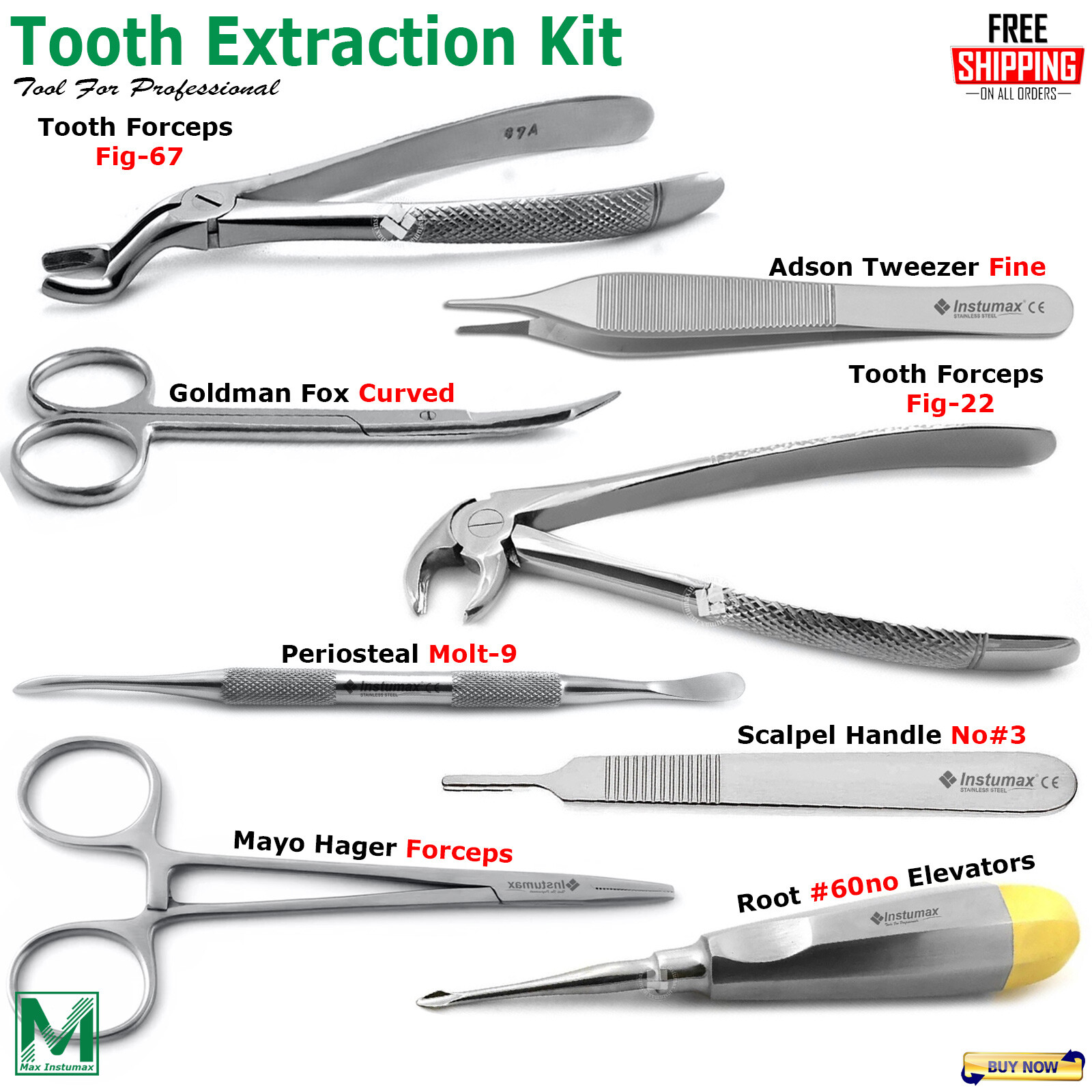 8pcs/set Adult Tooth Extracting Forceps Pliers Dental Surgical Extraction Kit