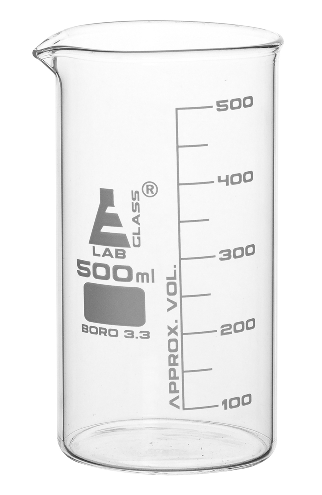 Eisco Labs 500ml Beakers, Tall Form, White Graduations, Borosilicate Glass – 6PK