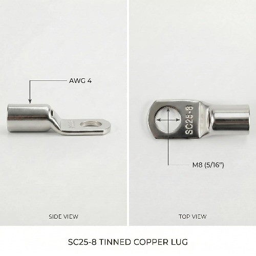 50PCS SC25 8 Tinned Copper Lugs AWG 4 Battery Cable Ends Wire Connectors Heavy