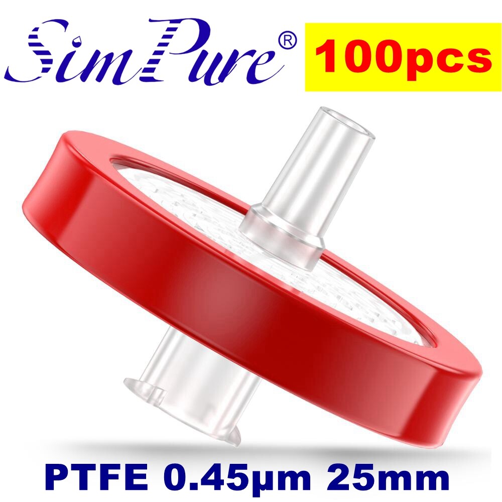 30/50/100x PTFE Syringe Filter 0.45μm Pore Size 25mm Fiber Prefilter Hydrophobic