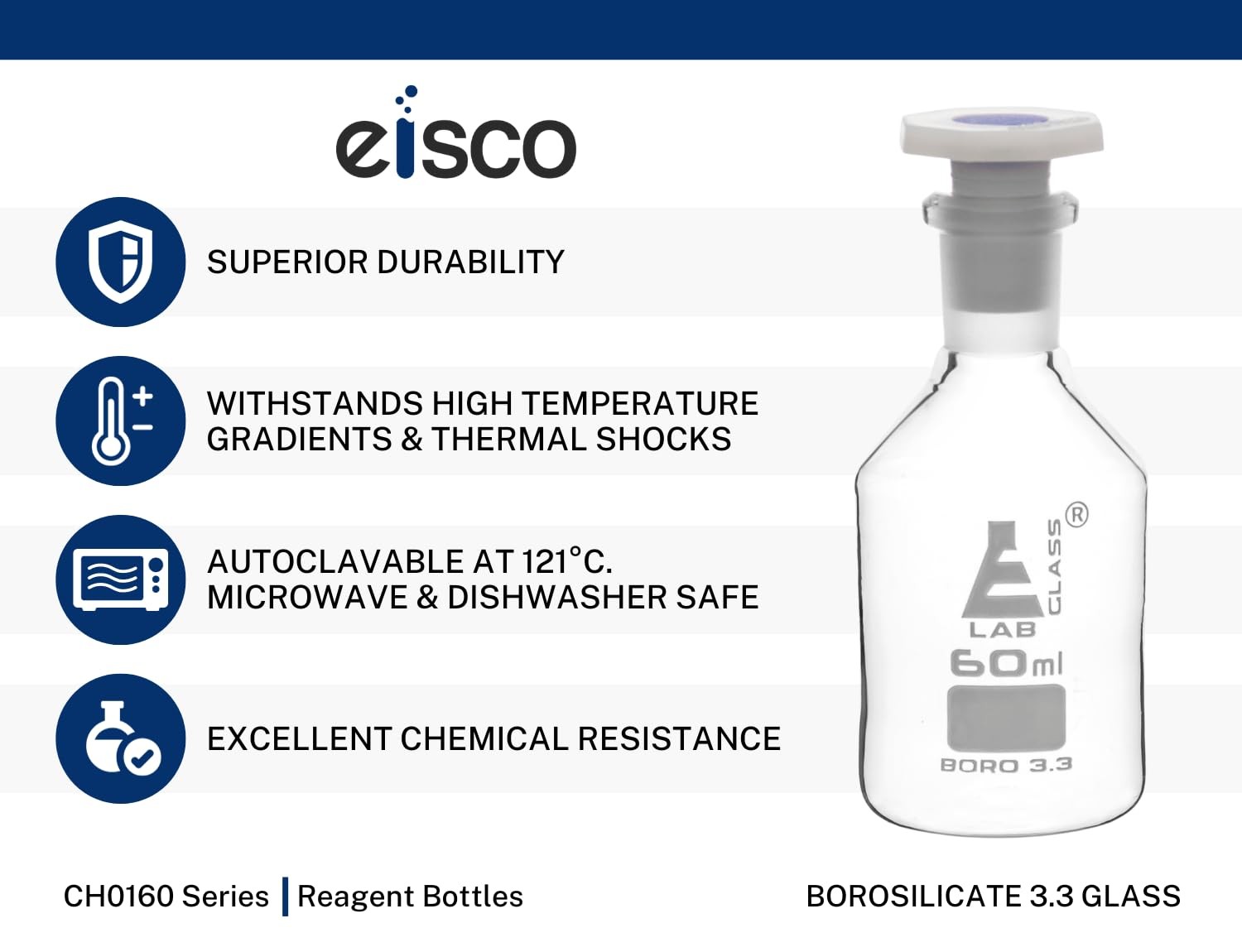 EISCO 125mL (4.2oz) Glass Reagent Bottle with Acid Proof 4.2 Ounces, Clear