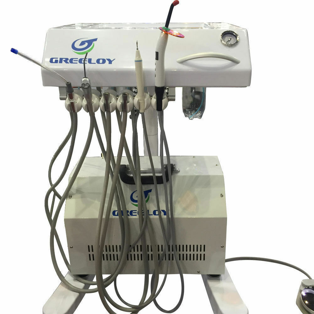 Greeloy Mobile Veterinary Dental Unit Cart + Silent Oil Free Air Compressor 4H