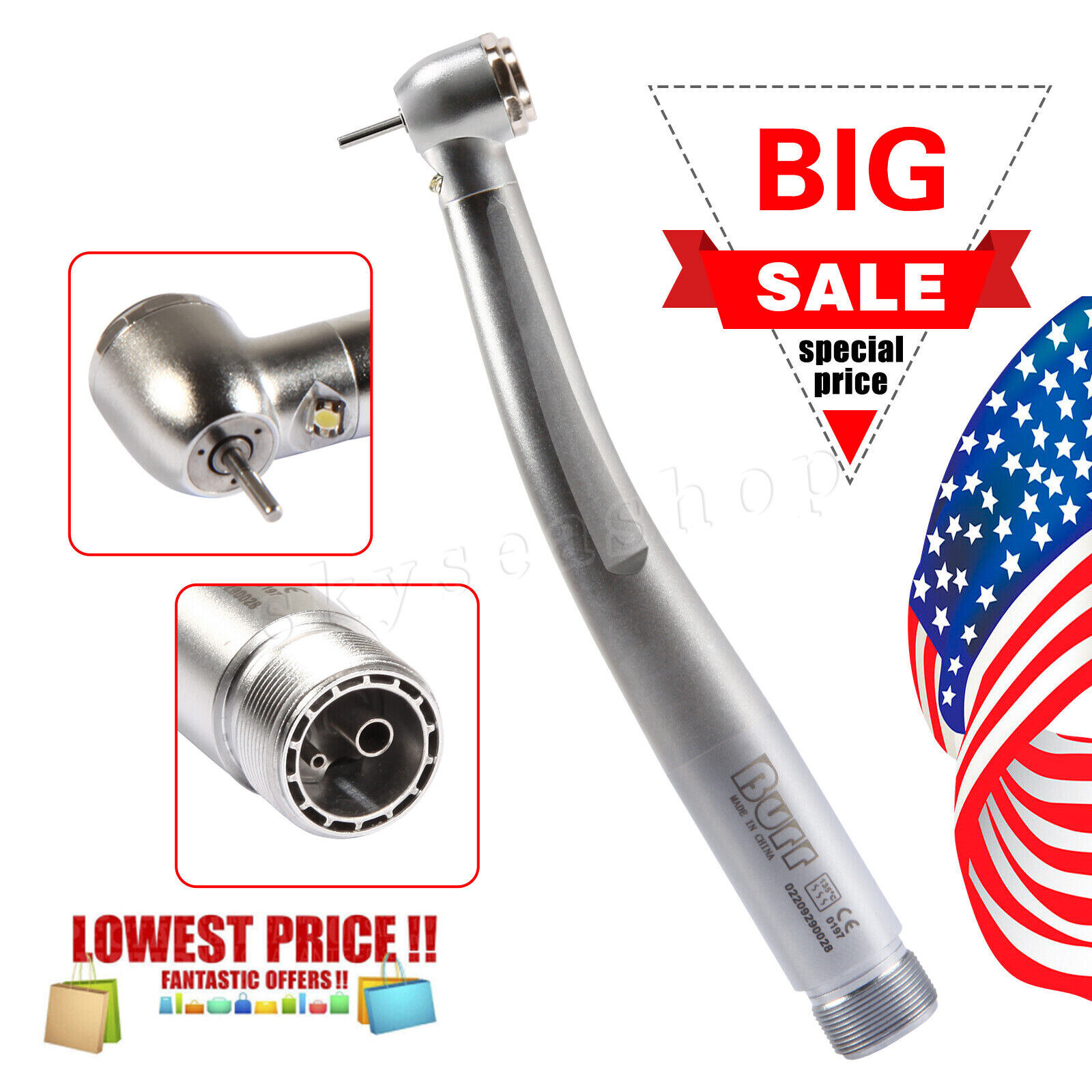 Dental Fiber Optic LED E-generator high speed handpiece Turbine 2 Holes Borden