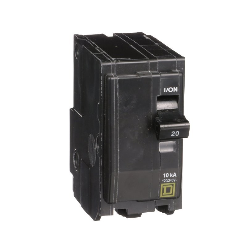 Square D QO QO220CP Circuit Breaker, Mini, 20 A, 2-Pole, 120/240 VAC, 48 VDC, Pl