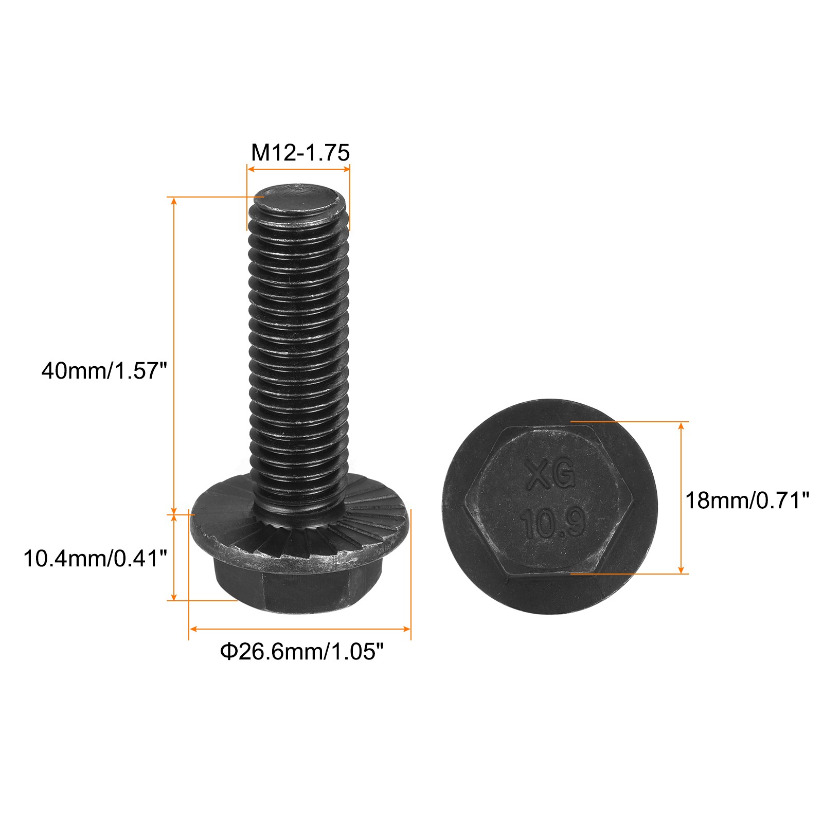 6 Set M12-1.75x40mm Hex Serrated Flange Bolts 10.9 Grade Carbon Steel Screws