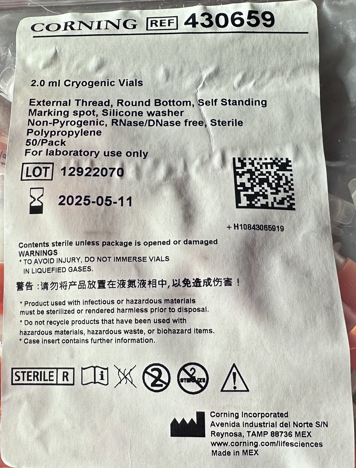 WOW!! Fifty (50) NEW Corning 2.0ml Cryogenic Vials No. 430659 Expires 2024-08-13