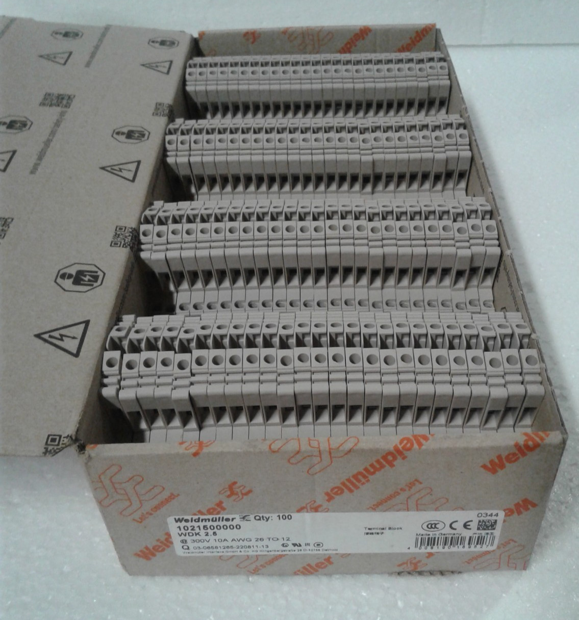 Lot of 100 Weidmuller 1021500000 Feed Thru Terminal Block WDK 2.5 – New in Box