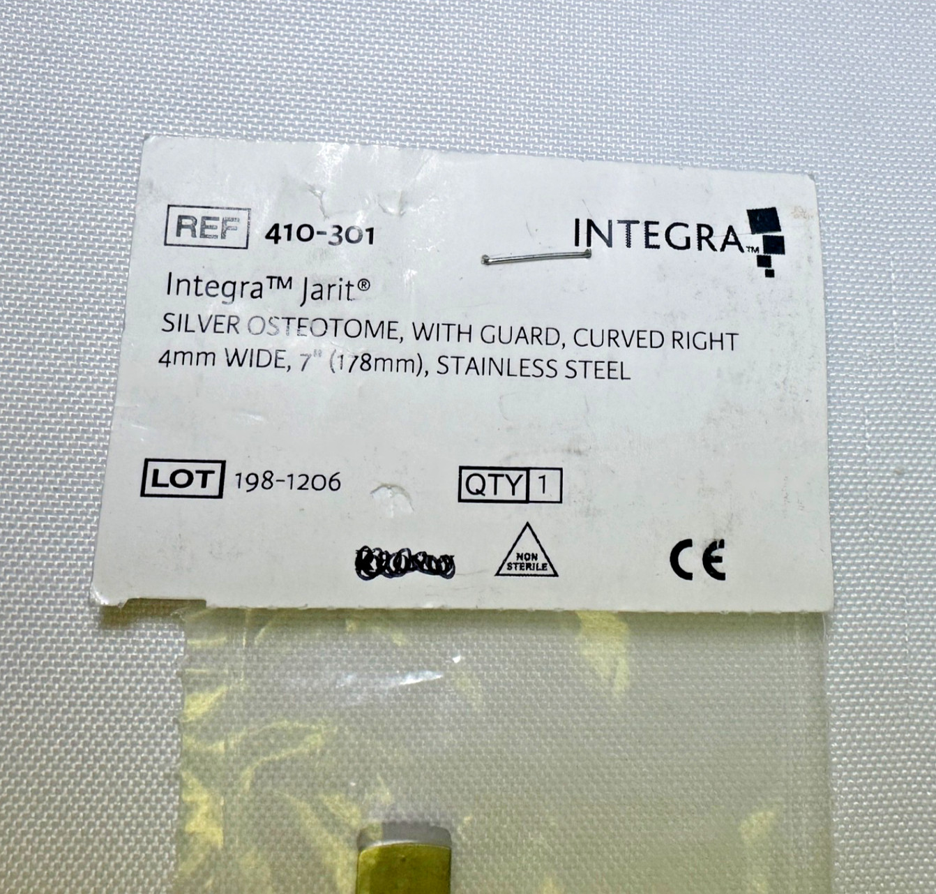 Integra Jarit 410-301 Silver Osteotome W/ Guard Curved Right 4mm WIDE 7″