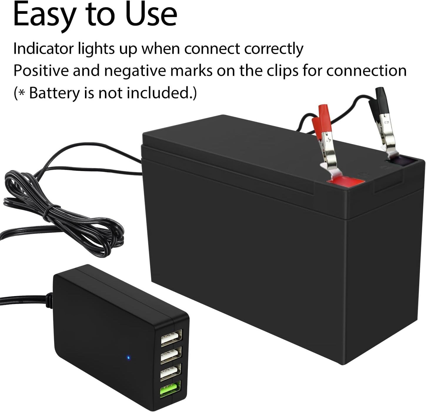 DC Converter with Battery Clip 12V 24V to 5V Step Down 4-Port USB Power Adapter