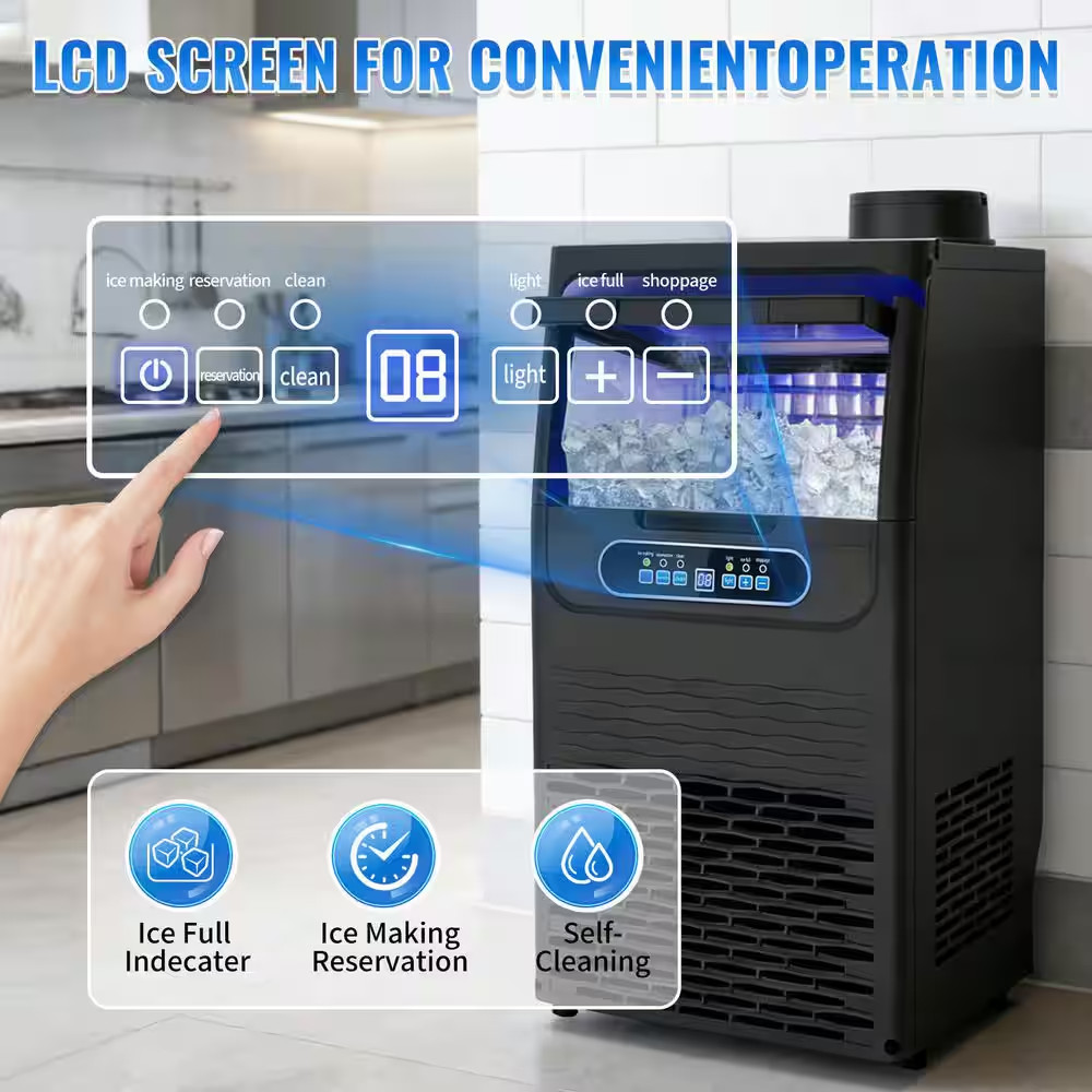 14 In. 100 Lbs./24H Built-In or Freestanding Half Size Cubes Ice Maker with 30 L