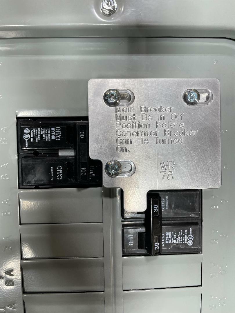 100 Amp Eaton or Siemans or ITE Generator Interlock #WR 78