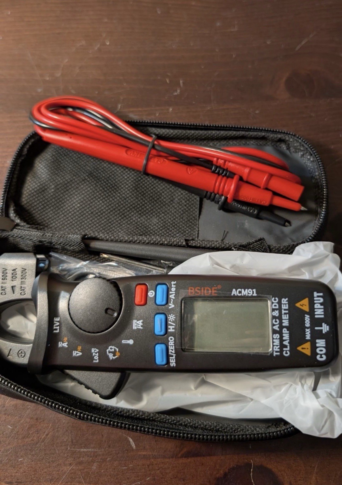BSIDE ACM91 True RMS AC/DC Clamp Meter 6000 Count CAT III 600V 100A