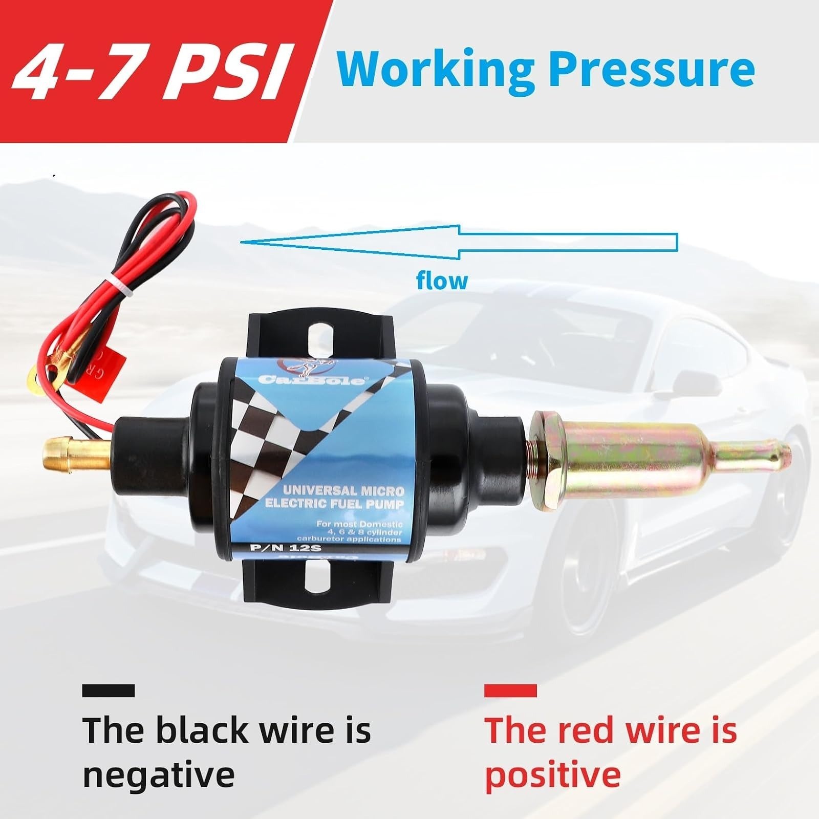 CarBole 12V Electric Fuel Transfer Pump 35 GPH 4-7 PSI Gasoline Diesel