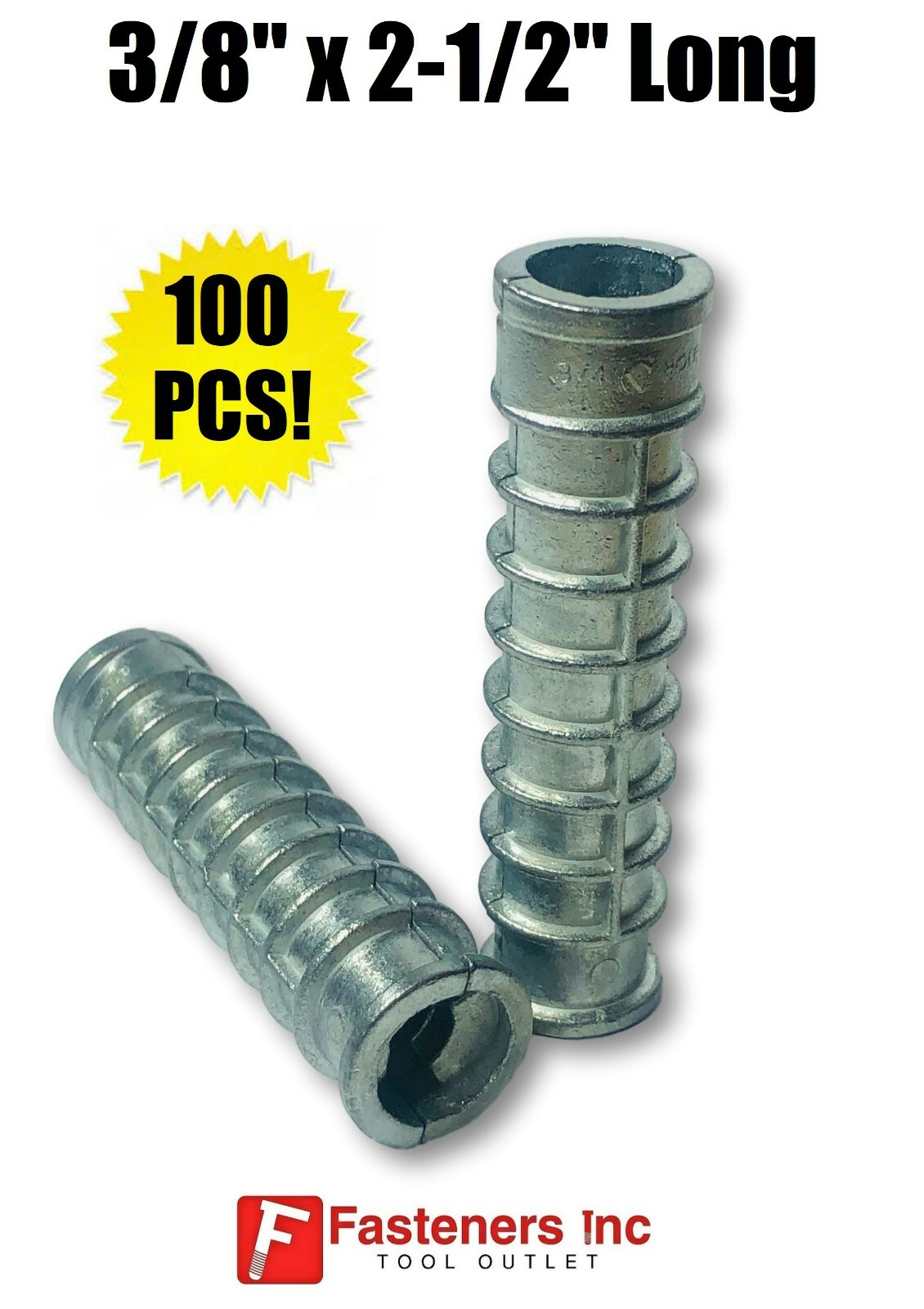 (Qty 100) 3/8″ x 2-1/2″ Lag Shield Anchor Long Zinc Alloy 5/8″ Hole