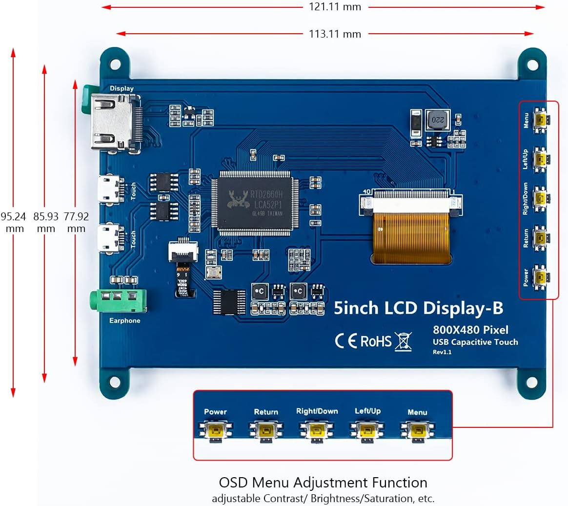 5 Inch IPS LCD Touch Screen Display Panel 800×480 Capacitive Screen
