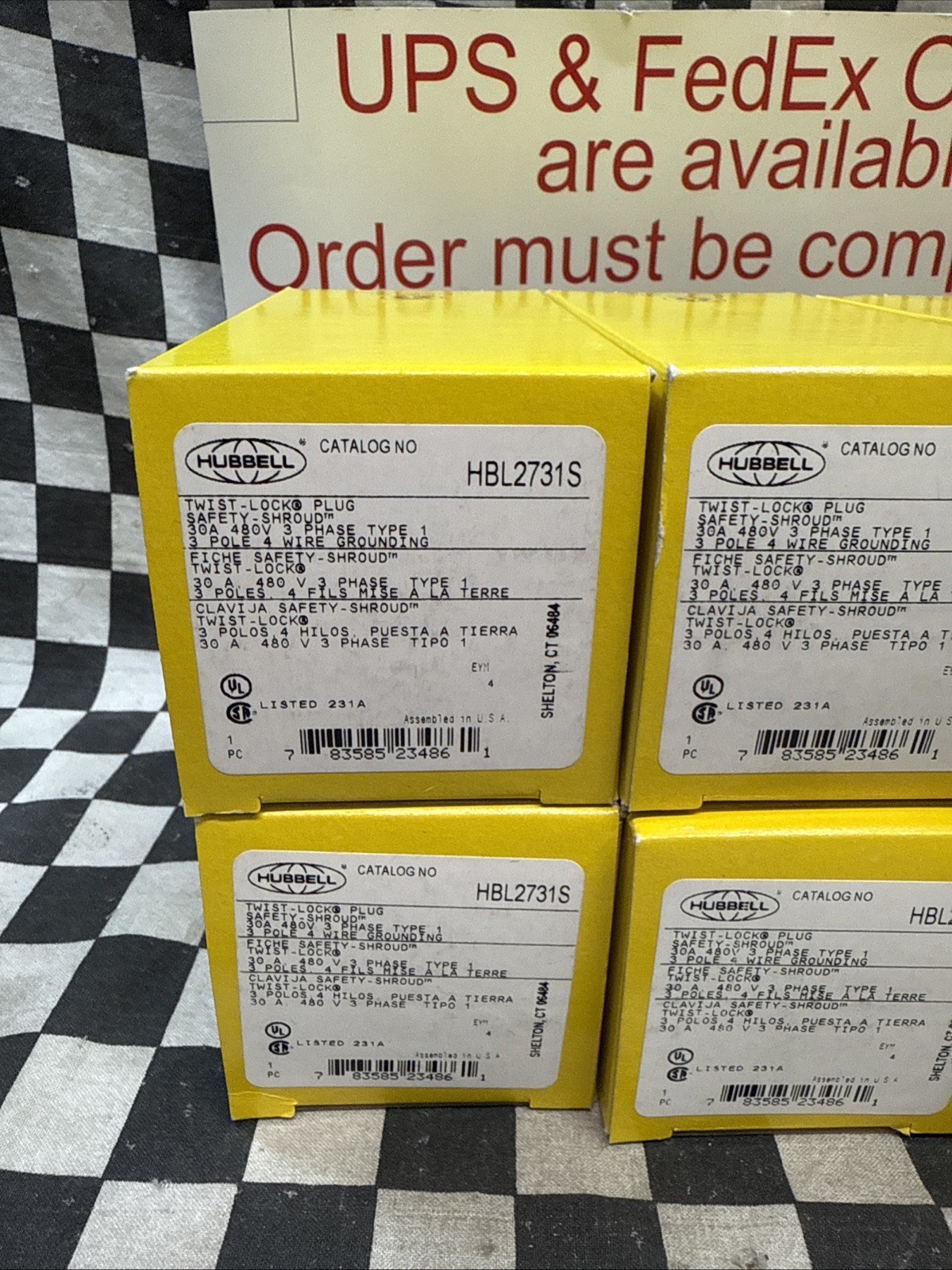 HUBBELL HBL2731S, L16-30P, 480V AC, 30 A, 4CV52, LOT OF 10, SHIPSAMEDAY