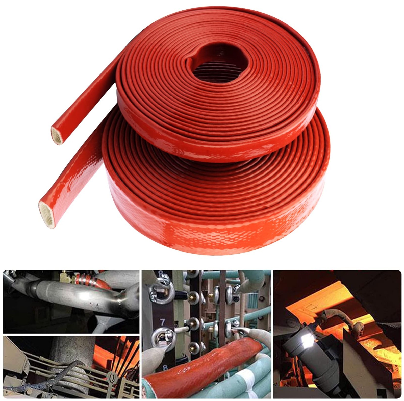 Heat Shield Insulation Sleeve – Fireproof Silicone Coated Fiberglass 1/2″ ID x 5