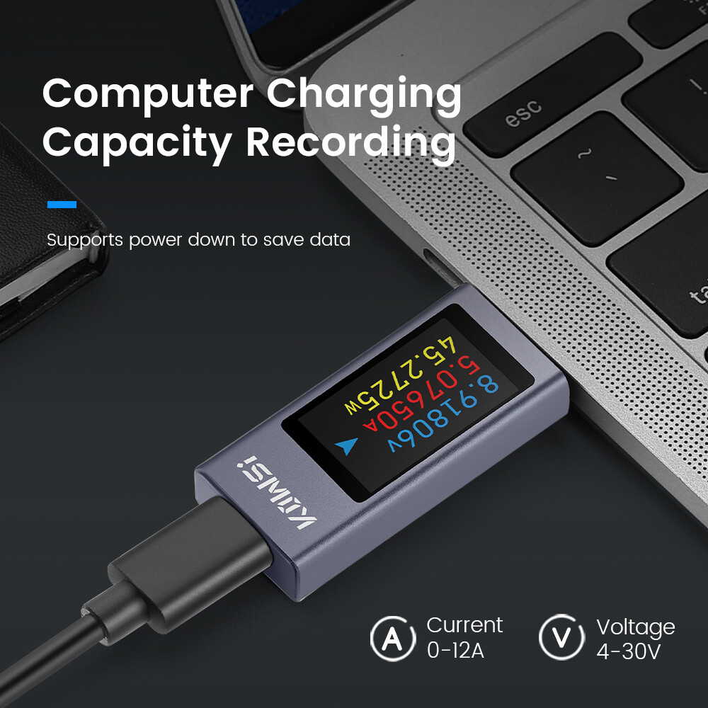 USB Type-C Power Tester Digital Voltage Current Capacity Meter DC4-30V 0-12A