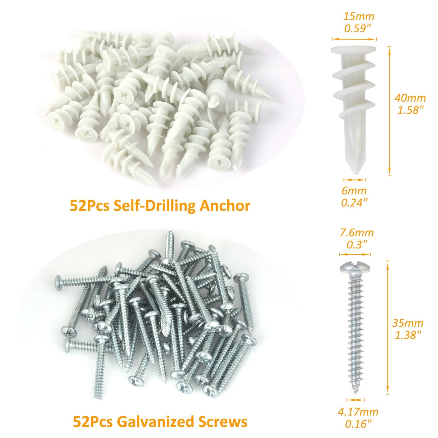 Self Drilling Drywall Anchors – 104Pcs Dry Wall and Screws 8, White