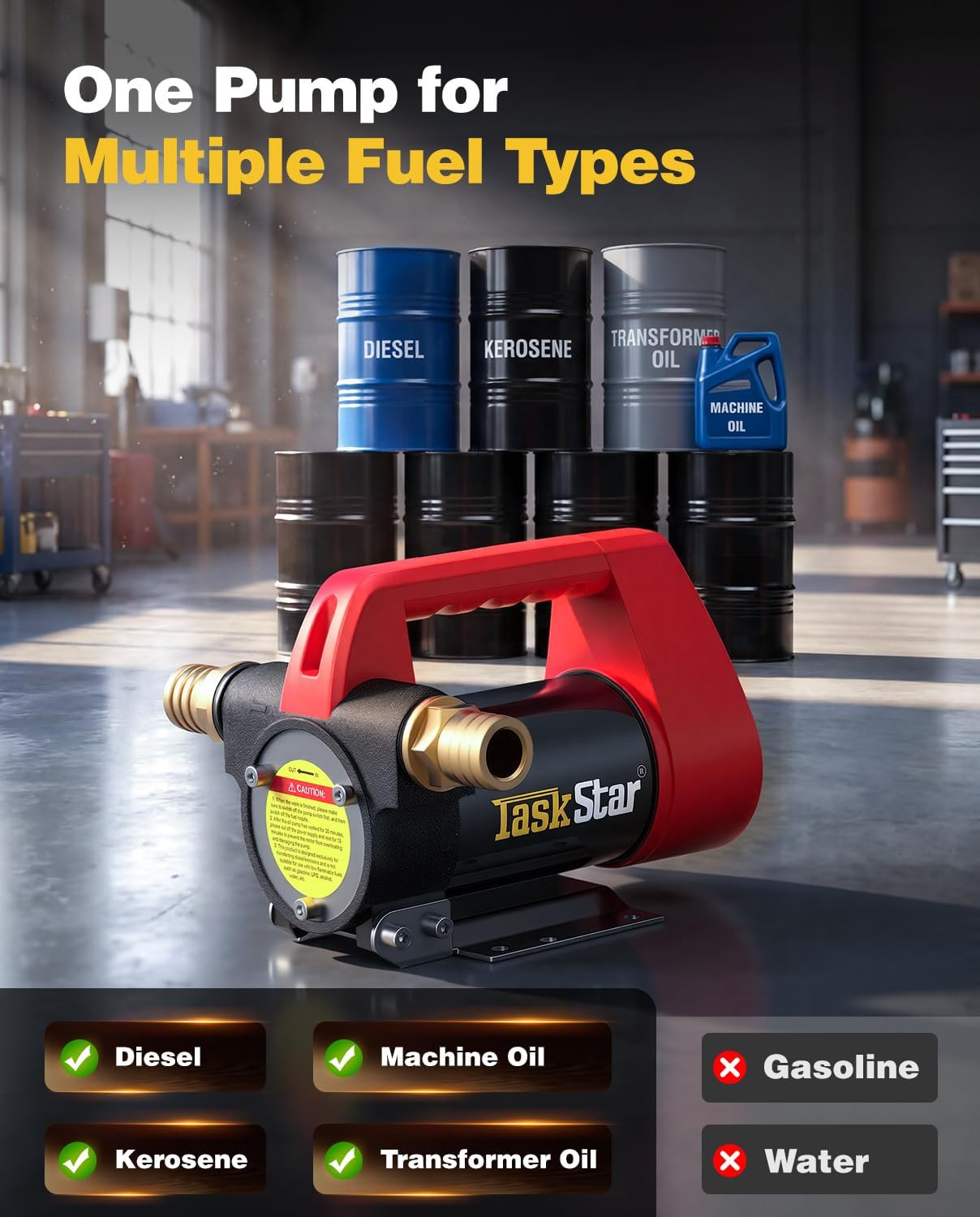 Diesel Transfer Pump Kit: 12V 13GPM Electric Fuel Transfer Pump with Fuel Nozzle